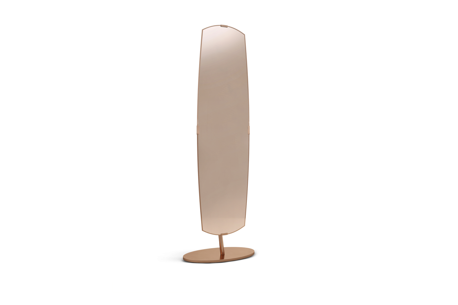 This mirror with steel frame and standing base, proposed with refined metal finishes, features a reliable style that never goes out of fashion
